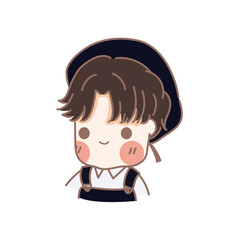 Cute child with beret hat Cartoon Little children boy drawing and painting Art class in school and kindergarten