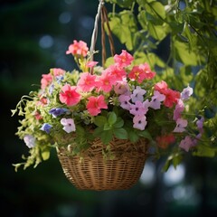 bouquet of pink roses in a basket  generated by AI