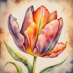 Tulip flower watercolor hand painted.