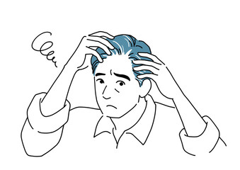 髪の生え際が薄くなって心配する中年男性