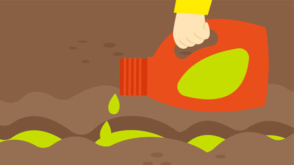 Flat design vector illustration concept of pouring water into the ground.