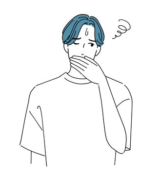 recommend clip art: 口の臭いが気になって手で隠す男性