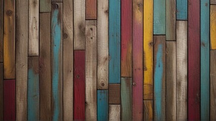 Colorful wood texture background. Vintage wooden planks wall pattern.