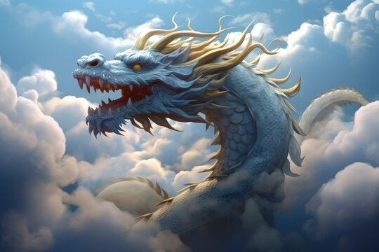 This 3D illustration features a dragon in the clouds, sparking fantasy and imagination.

 Generative AI