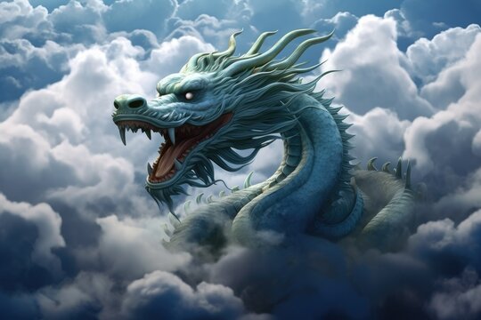 This 3D illustration features a dragon in the clouds, sparking fantasy and imagination.

 Generative AI