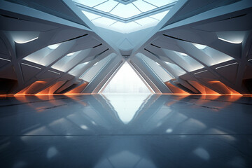 a futuristic white room with a large floor - obrazy, fototapety, plakaty