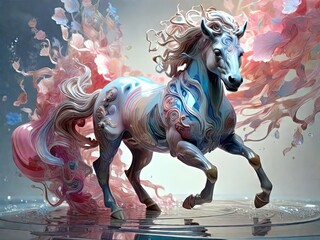 Digital painting of a beautiful horse in the water. Fantasy art.