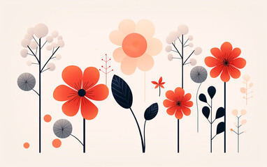 Abstract background with flowers and leaves on white background