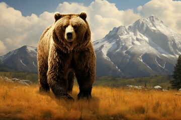 Visualization of a solitary grizzly bear in a wild setting, depicted on a plain background. Generative AI