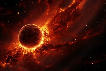 Journey to the blazing sun in space. Intense cosmic backdrop. Computer-generated 3D illustration. Generative AI