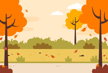Flat design of autumn park vector