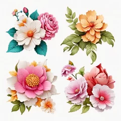 Deurstickers Set of differents flowers decoration on white background  © Mahmud