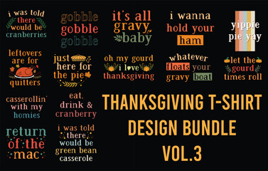 Funny thanksgiving t-shirt design bundle, family matching shirt, quotes, typography tees, editable vector template.