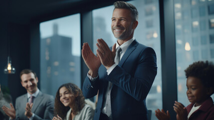 Obraz premium CEO claps a top-performing executive on the back expressing gratitude for significant contributions