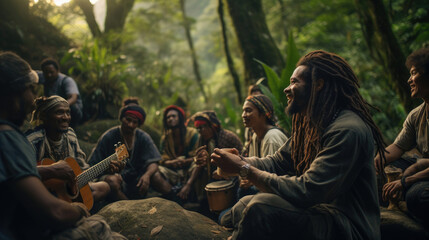 Friends in drum circle.
