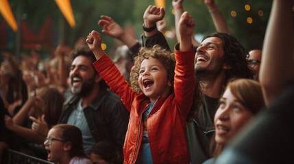 Diverse family enjoys music festival.