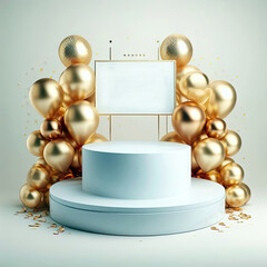 Obraz na płótnie Canvas Luxury product podium mockup with gold balloon AI Generative