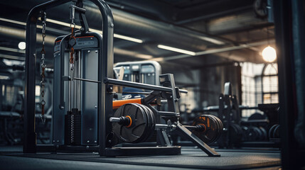 Cable crossover machine in well-lit gym. - obrazy, fototapety, plakaty