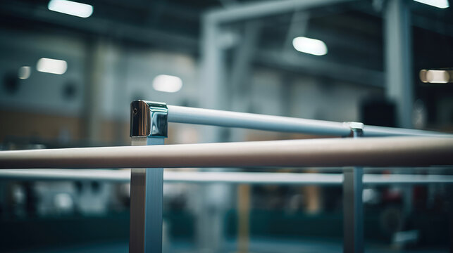 Parallel bars mounted securely in gym.