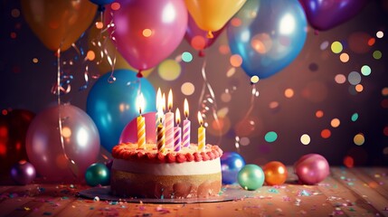 Vibrant Birthday Celebration with Colorful Balloons and Cake