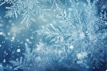 Frosty winter backdrop showcasing a beautiful snowflake. Ideal for a holiday-themed celebration. Generative AI
