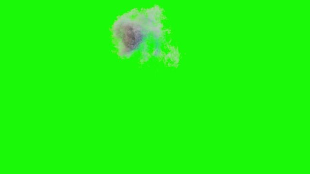 Side View of large Scale Explosion with blazing Fireball and Smoke on Greenscreen