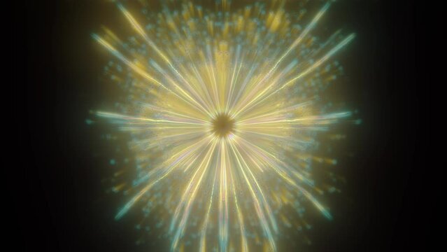 Quantum energy blast, glowing orange and cyan particle explosion