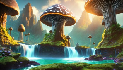 Mystery Cave with Science Fiction Building. Video Game Digital CG Artwork, Concept Illustration, Realistic Cartoon Style Background. Mythical 3D image of extraordinary landscape