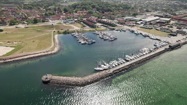 Beautiful Scenery with Danish Marina and Small Costal Town - Aerial View