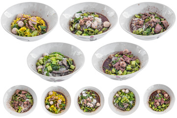 Variety of Noodles with Pork, Beef, and Meatballs