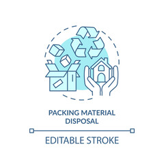2D editable packing material disposal icon representing moving service, monochromatic isolated vector, blue thin line illustration.