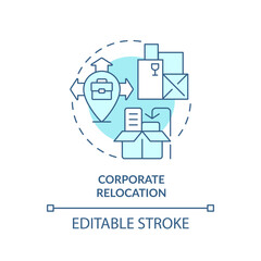 2D editable corporate relocation icon representing moving service, monochromatic isolated vector, blue thin line illustration.