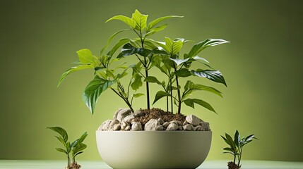 Decorative monstera tree planted white ceramic pot on background. Agriculture plants illustration. Generative AI