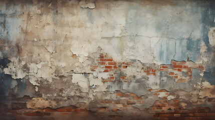 grunge wall background, bricks and pieces of plaster. generative AI.