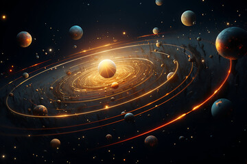 Abstract background that emulates the intricate orbits of planets and stars. - obrazy, fototapety, plakaty