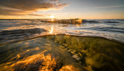 Diving into baltic sea sunset dusk partly underwater landscape