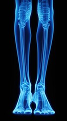 X-ray of legs of a male human, blue tone radiograph on a black background
