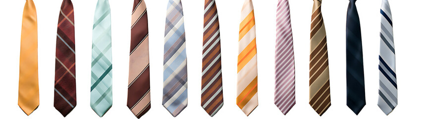 Set of Neatly Folded Men's Neckties on White Isolated on Transparent or White Background, PNG