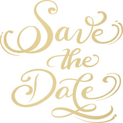 Save the Date gold calligraphy. Hand drawn cursive lettering. 