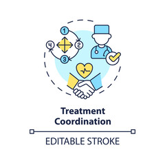 2D editable multicolor treatment coordination icon, simple isolated vector, medical tourism thin line illustration.