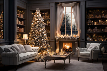 A cozy Christmas living room with a decorated tree