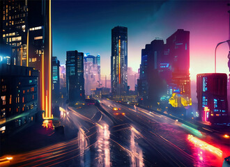 Fototapeta na wymiar modern city view at night full of bright shining lights, building plans for the city of the future