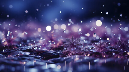 Fototapeta na wymiar Abstract snowflake and purple bokeh particles floating illustration purple background. white particles on purple background with cinematic atmosphere. 