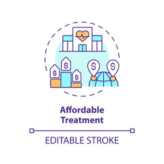 Fototapeta na wymiar 2D editable multicolor affordable treatment icon, simple isolated vector, medical tourism thin line illustration.