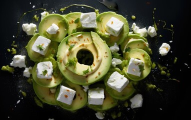 A plate of avocado and feta cheese