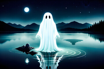 Fototapeta na wymiar a ghost who appeared in the lake late at night. Generative AI