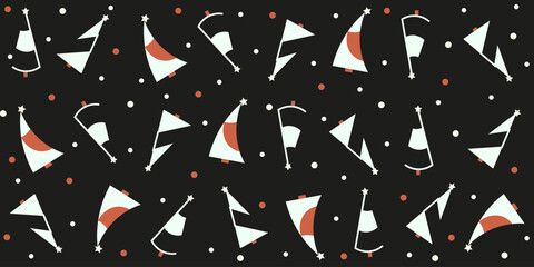 Obraz premium Funky black Design Christmas wrapping paper with Geometric Christmas tree. Trendy xmas wrap, textile, wallpaper print with Geometrical modern Spruce. Vector illustration. Seamless pattern with pine