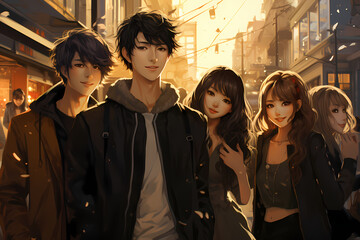 a group of Asian style anime models anime style