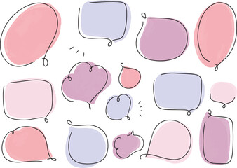 水彩ピンクのふきだしセット