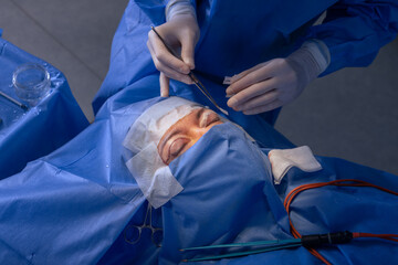 close-up eyes after eye surgery , blepharoplasty operation, plastic surgeon